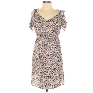 Libby Edelman S pink black floral print v neck
cold shoulder fit‎ & flare dress